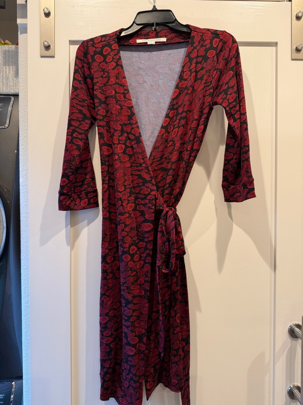 Diane Von Furstenberg Red and Black Long Sleeve Wrap Dress